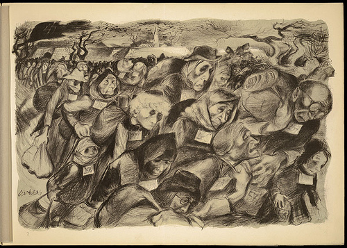 Lithograph by Leo Haas, Holocaust artist who survived Theresienstadt and Auschwitz (public domain)